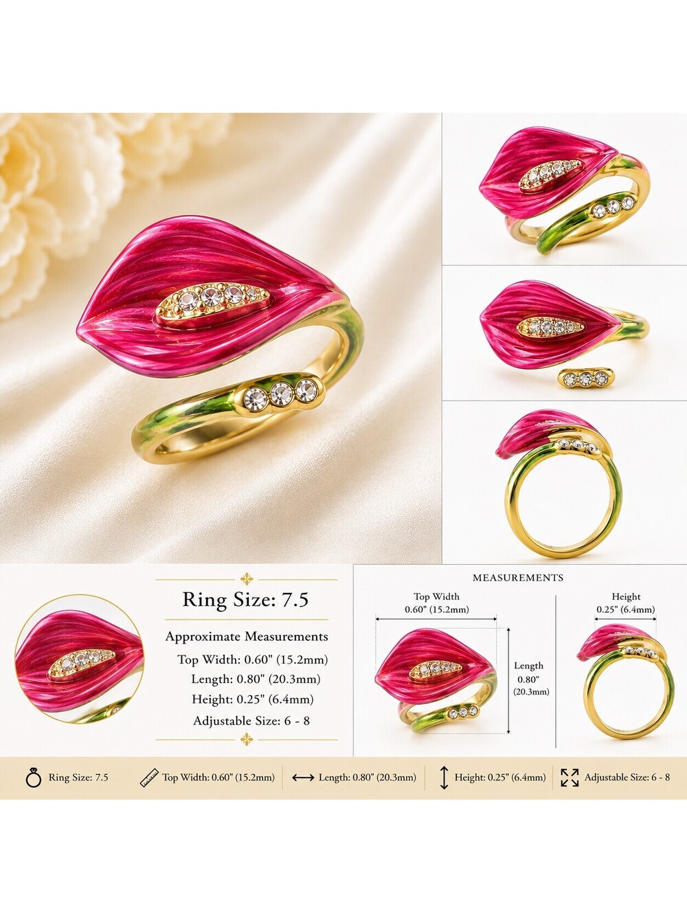 Betsey Johnson Cala Lilly Ring Size 7.5